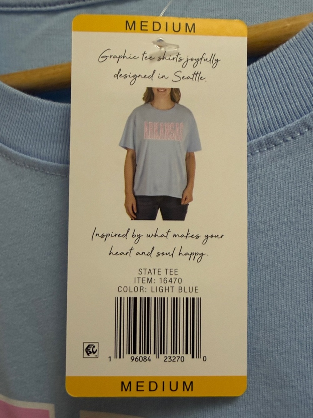 State of Mine Light Blue Graphic Tee with Pink Texas Print  M NWT Cotton - Picture 3 of 3